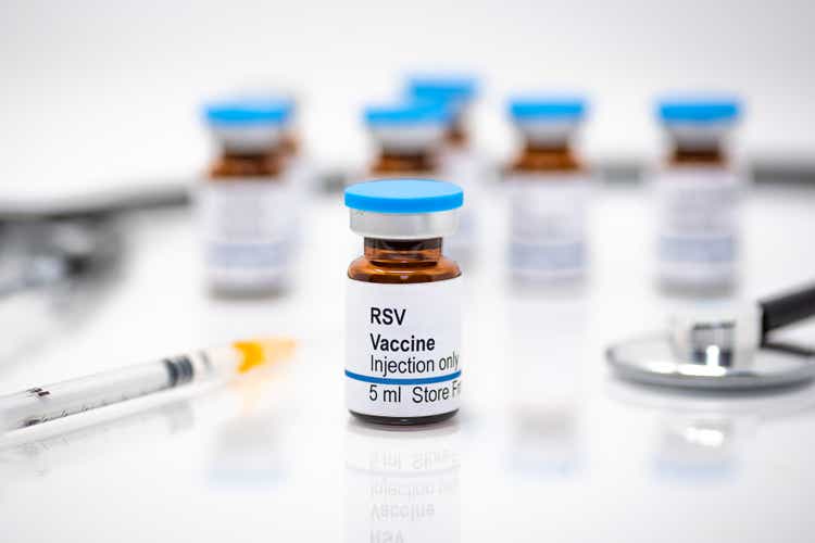 Respiratory syncytial virus RSV vaccine vial with syringe and stethoscope