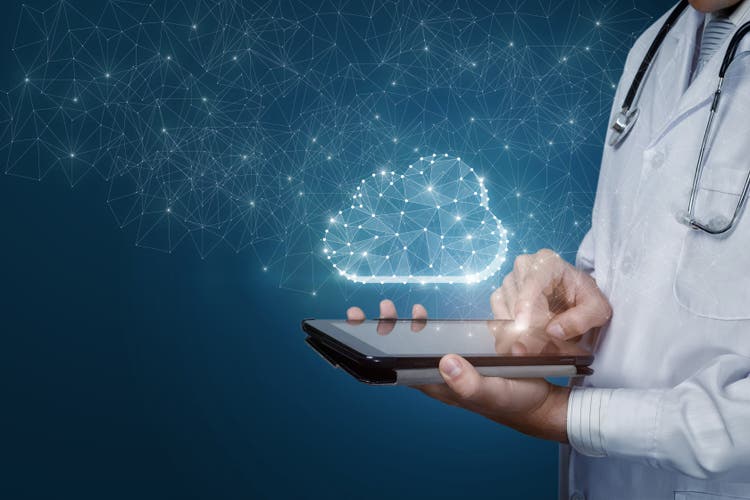 Doctor works with cloud storage .