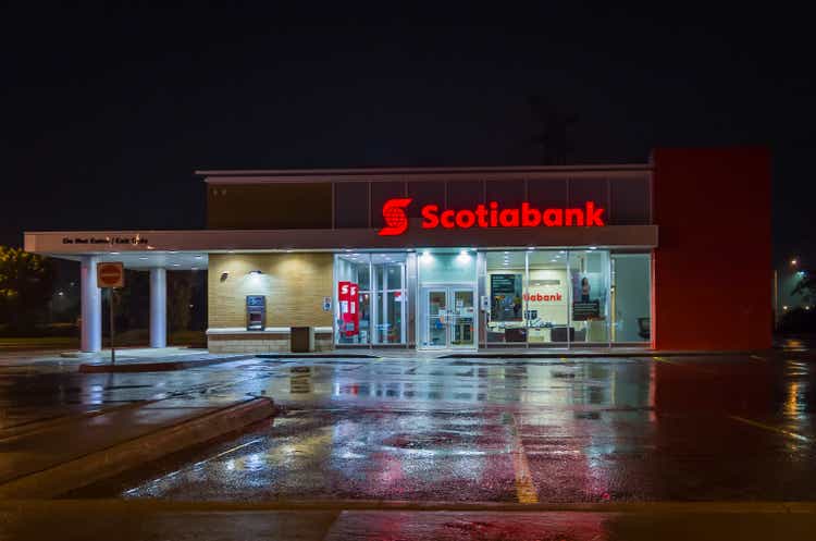 Scotiabank branch in a single storied at night