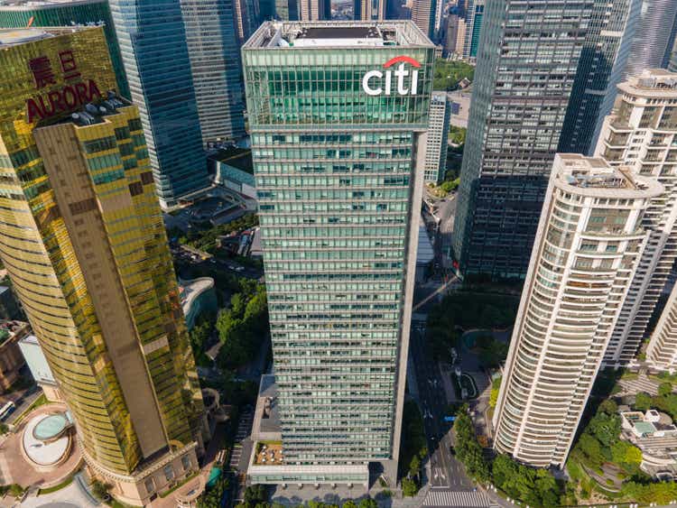 Aerial view of Citibank building in downtown