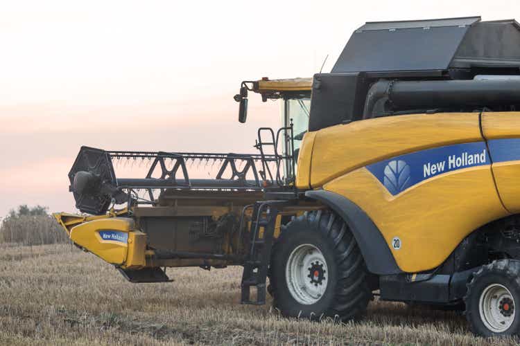 schwerin, mecklenburg-western pomerania/germany - 08 08 2020: a modern new holland Harvester on a wheat field near schwerin germany