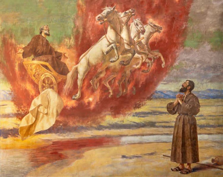 Catania - The fresco Prophet Elias ascending into Heaven in the chariot of fire in church Santuario della Madonna del Carmine by Natale Attanasio (1898).