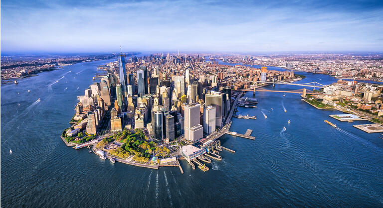 Panoramic Aerial view of Lower Manhattan. New York