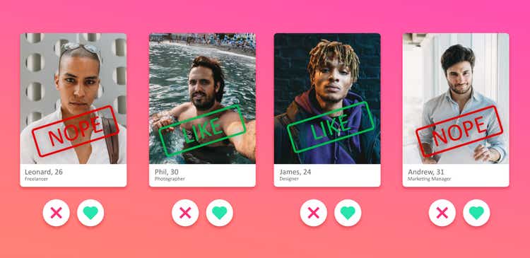 Screenshot of four men on an online dating app