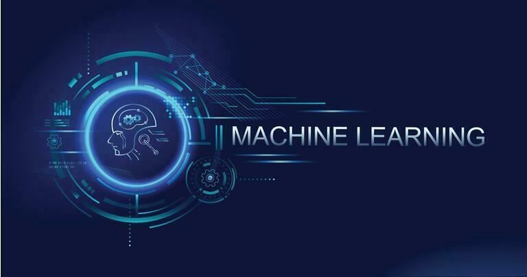 Machine learning banner logo for technology, Ai, big data, algorithm, neural network, deep learning and autonomous. futuristic vector landing page concept background.