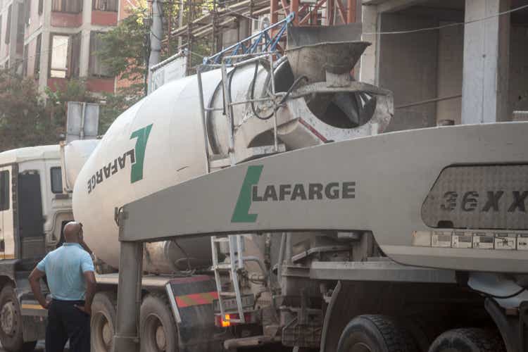 Logo of Lafarge Ciments on a concrete mixer truck. Lafarge is the old name of LafargeHolcim, a concrete, construction aggregate and building materials company.