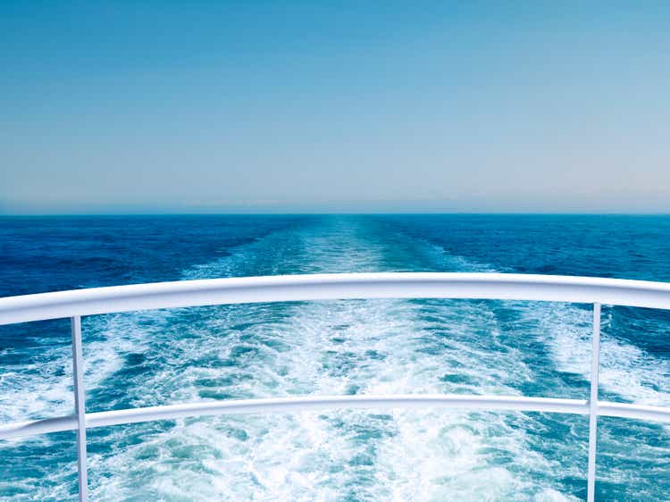 View of ocean from cruise ship railing