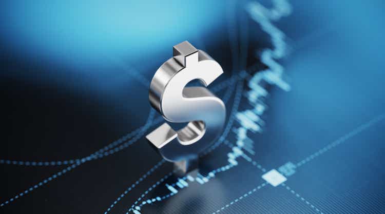 American Dollar Sign Sitting over Blue Financial Graph Background - Stock Market and Finance Concept