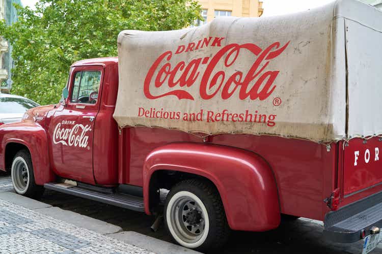 old Coca Cola truck at the roadside in Prague