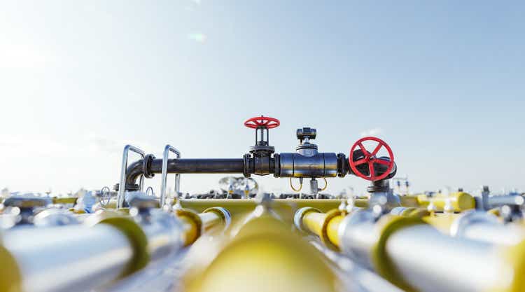 Gas tap with pipeline system at a natural gas station.