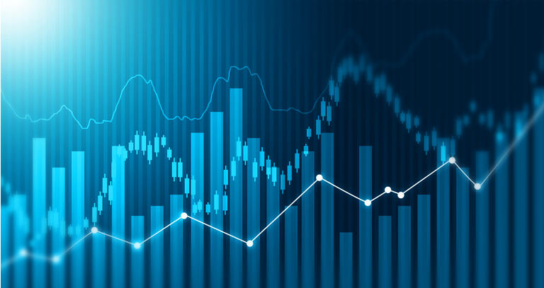 Digital stock market charts and diagrams