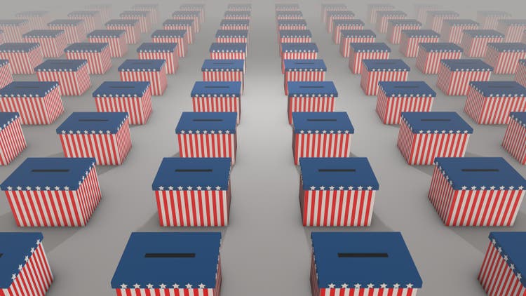 USA Election 2020- ballot boxes stretching to the horizon