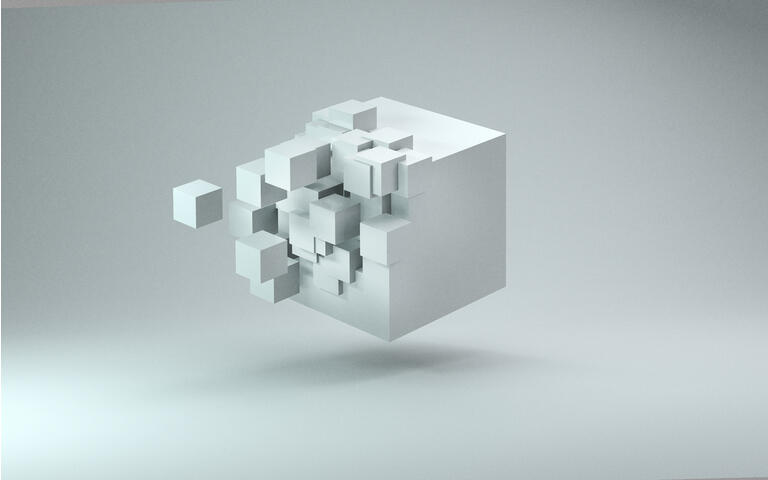 3D cube render against light gray background