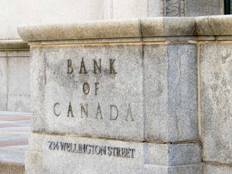 The sign on the heritage building of the headquarters home of the central bank in Ottawa, Canada
