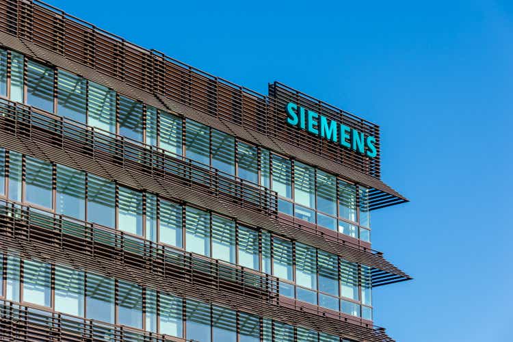 Facade of the Siemens building in Velizy-Villacoblay, France