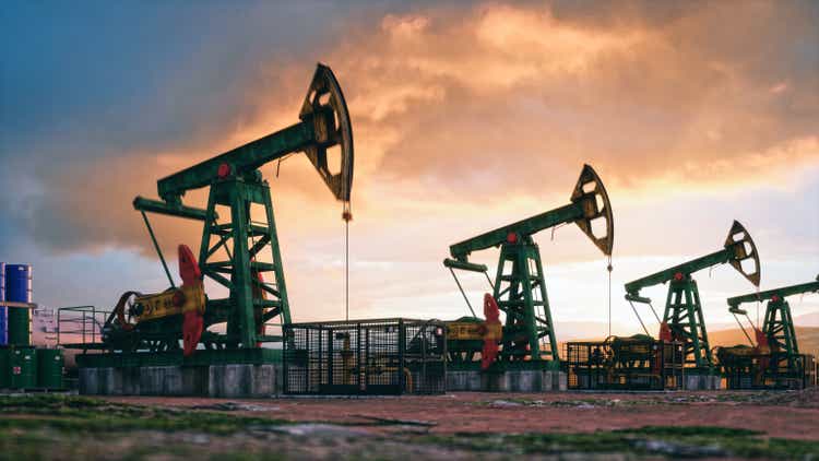 Pumpjacks working at sunset