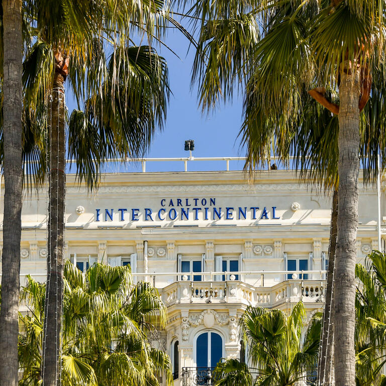 Front of the ornate Carlton Intercontinental Hotel in Cannes