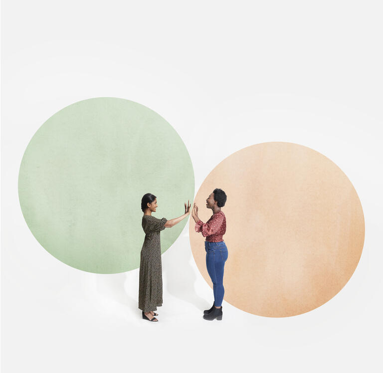 two people meeting in bubble