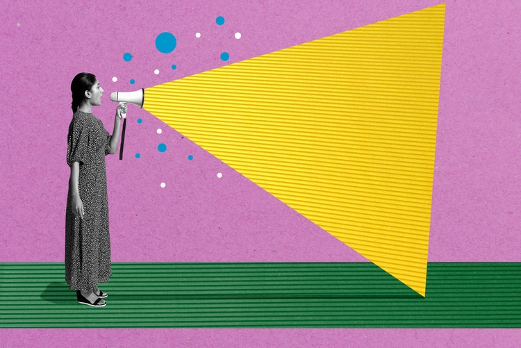 woman talking with megaphone