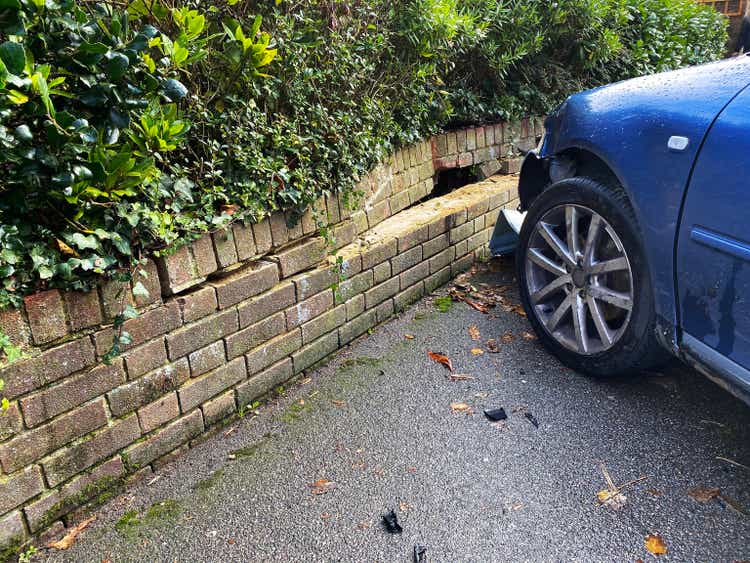 Car crashed into a brick wall