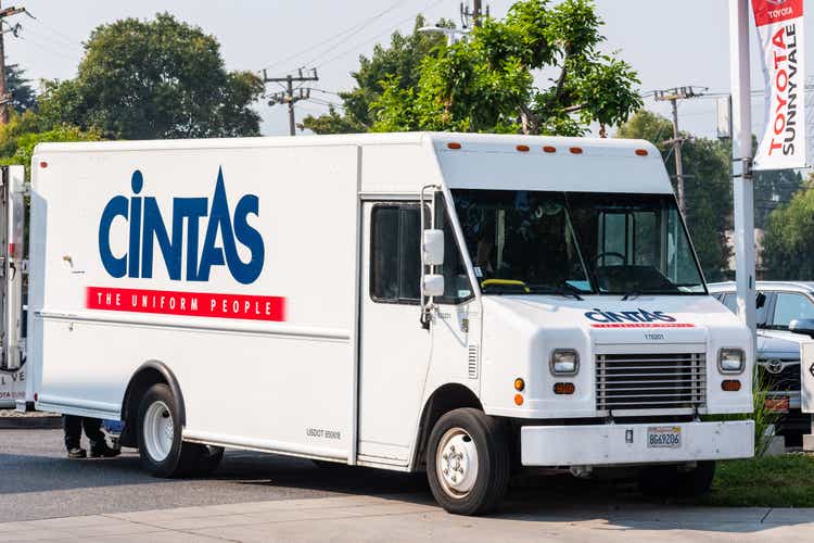 Cintas service van making deliveries