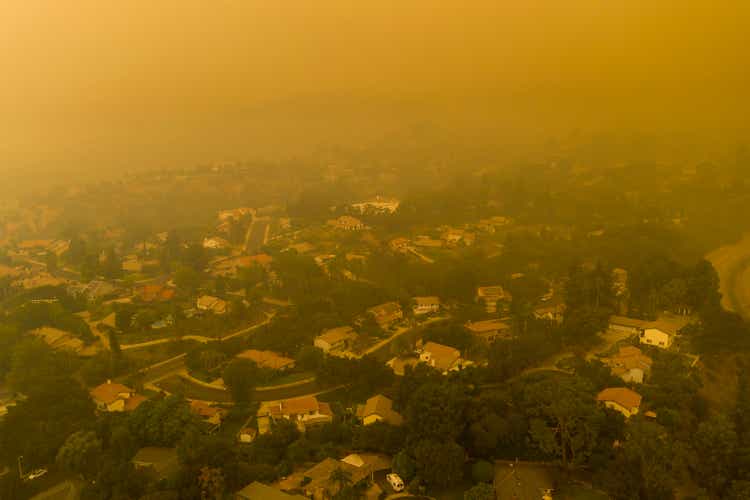 Wildfire Fire Burns East Of Los Angeles covering the area in smoke