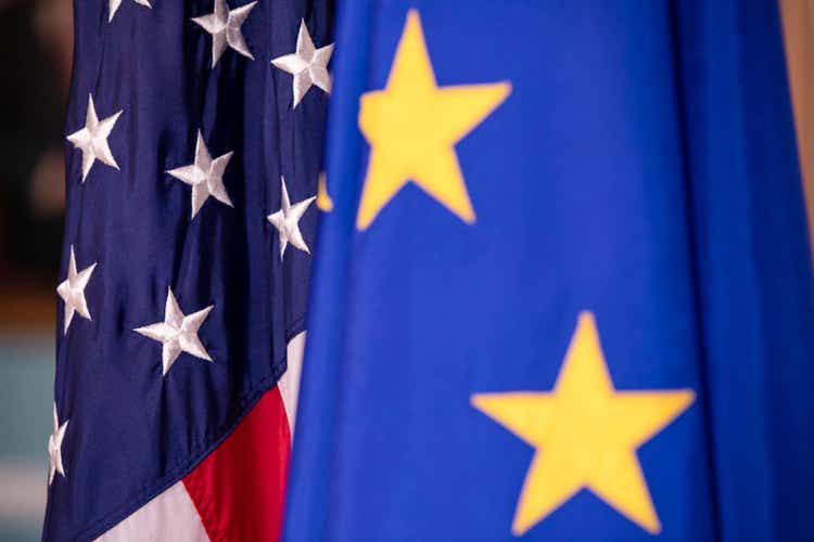 European Union and United States flags on display