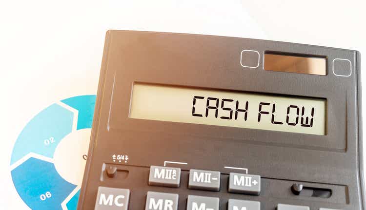 CASH FLOW word on calculator and documents close up. financial concept