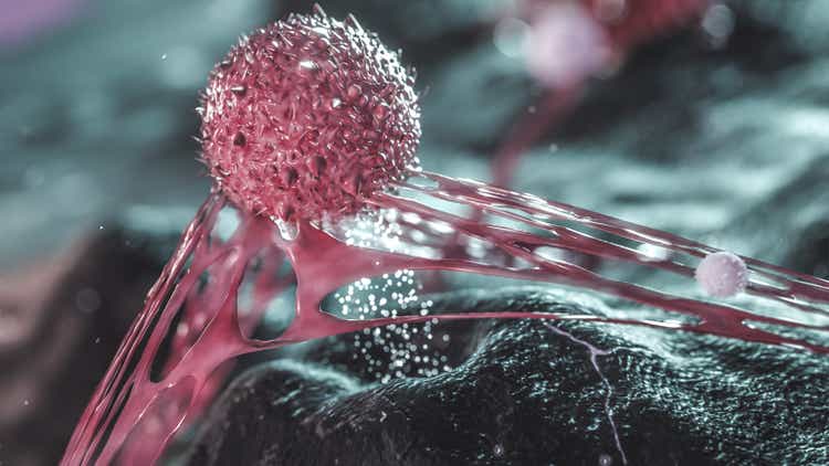 Cancer Cell infecting healthy tissue, cancer cell and T-cell attack oncology concept cancer tumor spread