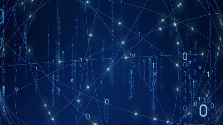 Digital transformation concept. Binary code. Programming. Quantum computer.