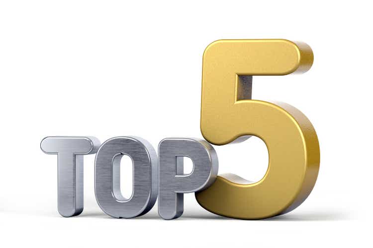 Top five. Top 5 3d illustration on white background.