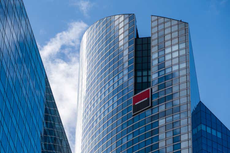 Exterior view of Societe Generale twin towers, headquarters of the French bank located in the Paris-La Défense