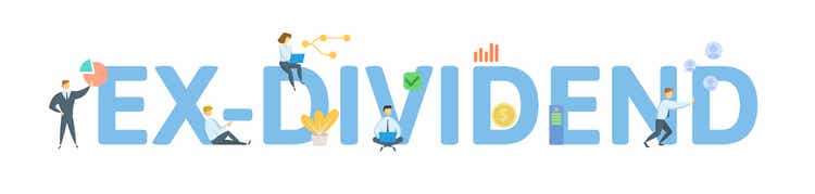 Ex-Dividend. Concept with keyword, people and icons. Flat vector illustration. Isolated on white.