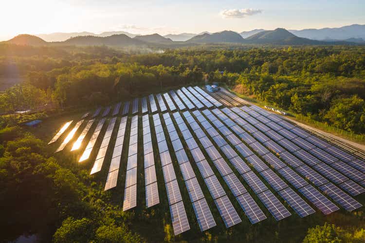 Aerial view of solar power station and solar energy panels