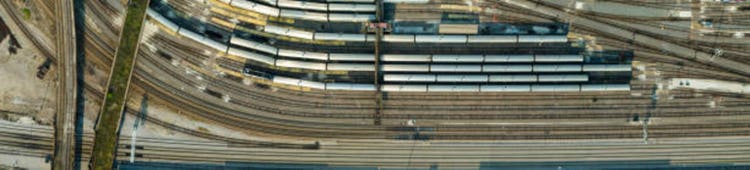 Top Down Aerial Panorama of Chicago Railyard