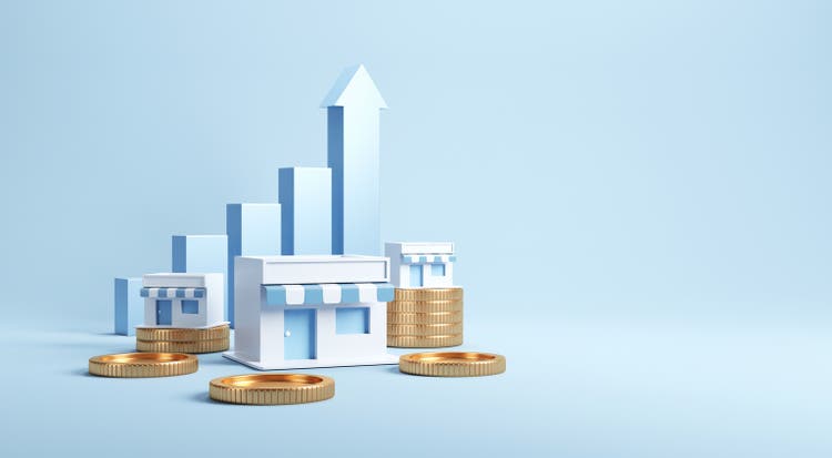 Franchise business growth with earning money, copy space.