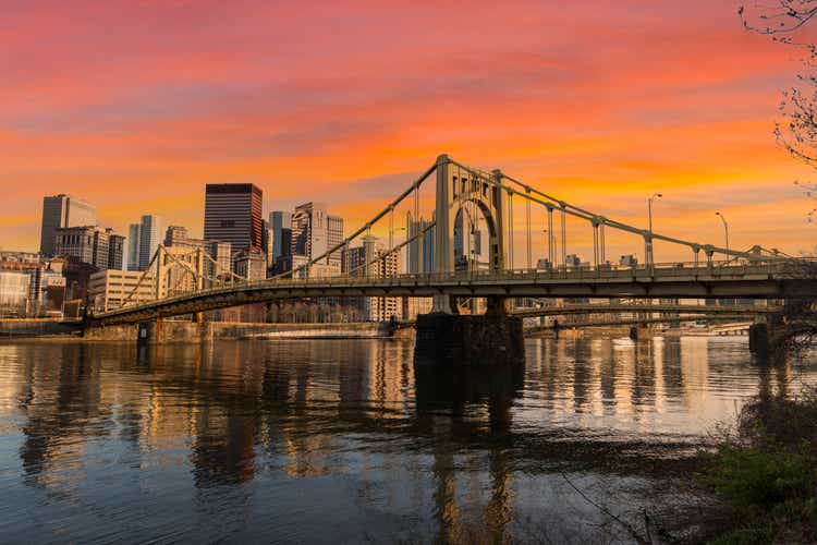 Urban Waterfront with Sunset Pittsburgh Pennsylvania