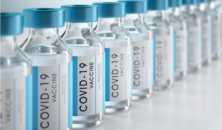 Close-up of bottles of COVID-19 vaccine