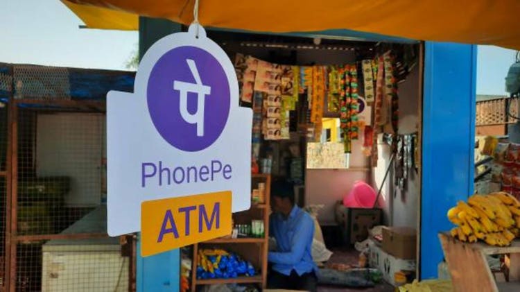 PhonePe ATM stickers outside a small shop