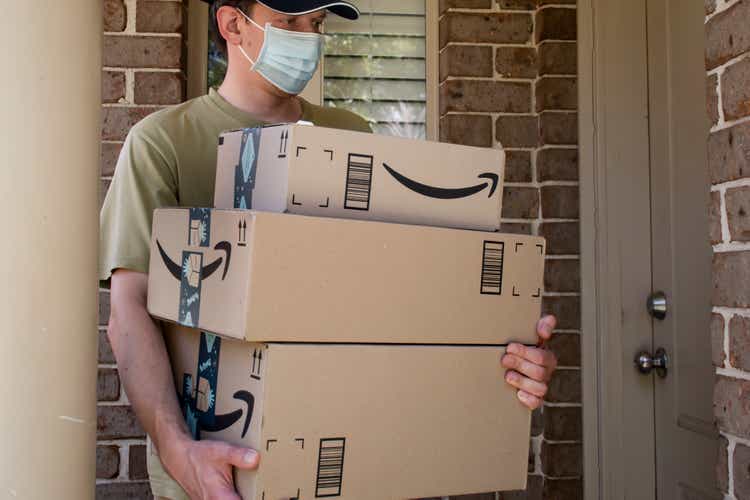 Amazon prime boxes delivered to a front door