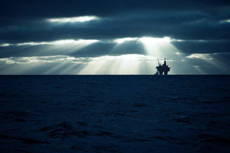 Industrial oil rig offshore platform construction site on the North Sea coast