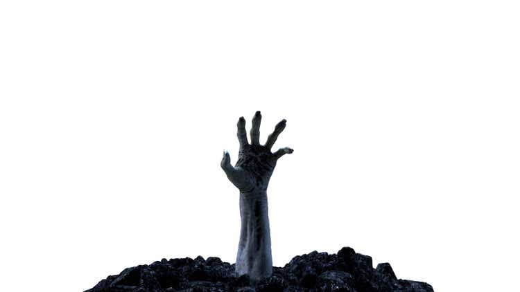 3d render Zombie hand crawling out of the ground