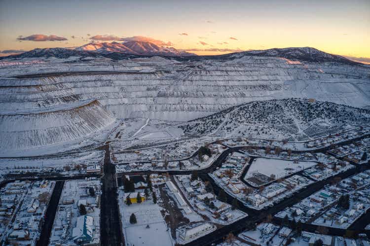 Aerial View of Ruth, Nevada which is a mining town for the nearby open pit copper mine.