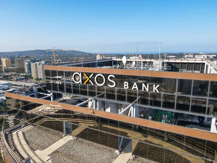 Aerial view of Axos office building in University City, San Diego