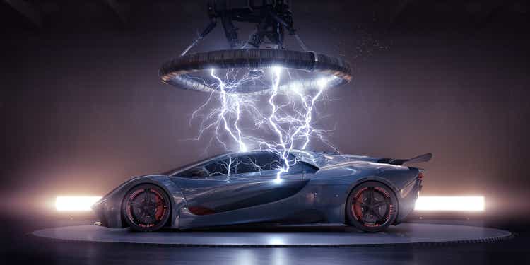 Electric Sports Car Struck By Electrical Lightning From Coil
