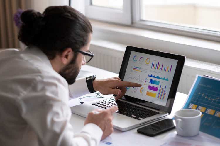 Businessman working on Financial Report of corporate operations, balance