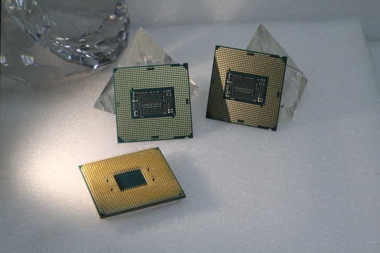 Intel and AMD processor cpu close-up for computer new generation