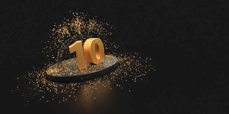 tenth anniversary celebration with confetti
