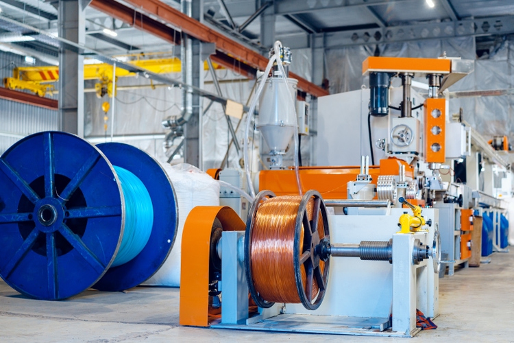 Inside the new factory manufacturing electrical cable. Cable production.