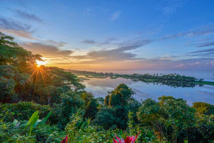 Sunrise Over a Lagoon and the Pacific in Corcovado National Park on the Osa Peninsula in Costa Rica